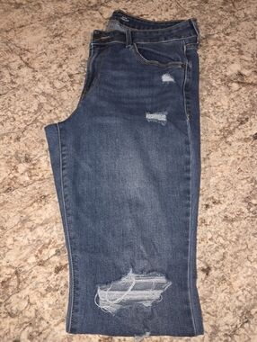Old Navy Power Slim Straight Women’s Distressed Blue Denim Jeans Mid Rise 12 ❤️